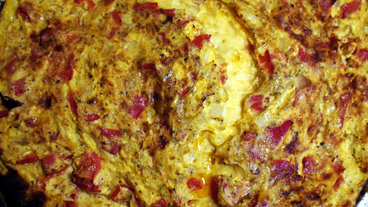 An omelette prepared with a substitute ingredient for dietary needs