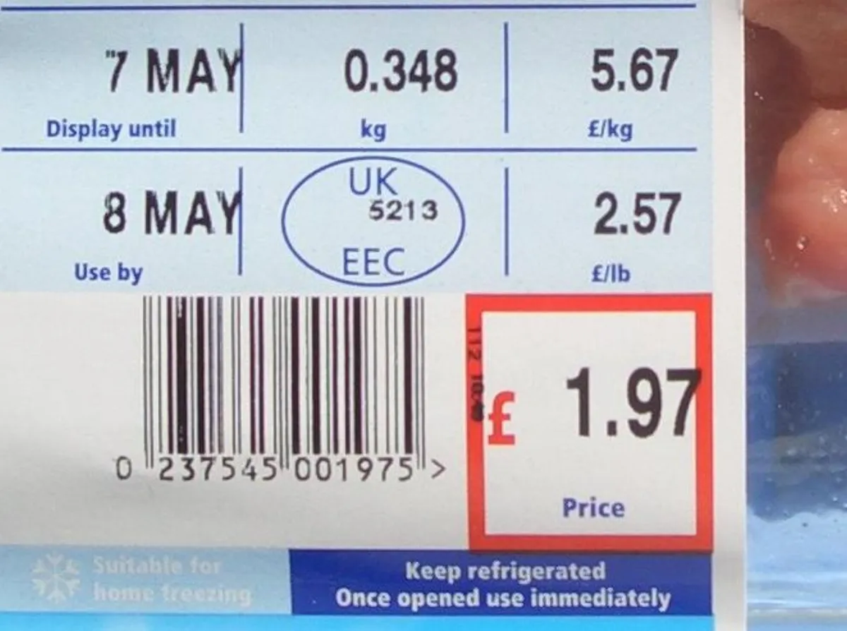 Close-up of an expiration date showing signs of an aging product