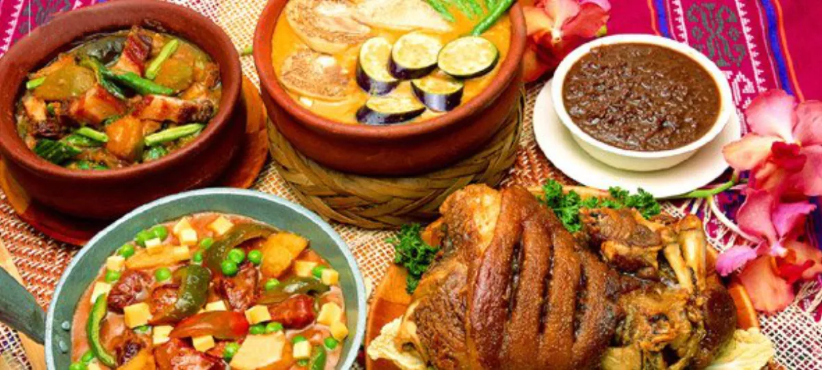 A colorful spread of traditional Filipino cuisine