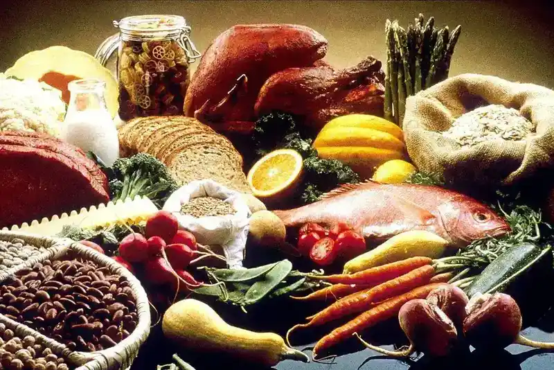 A vibrant display of fruits and vegetables that make up a healthy diet