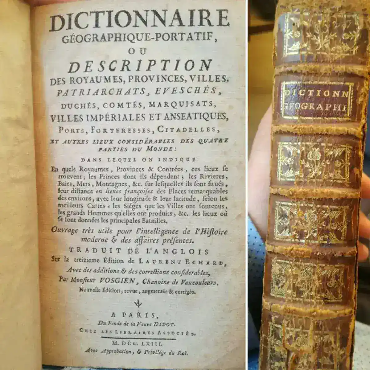 An old French dictionary with yellowed pages