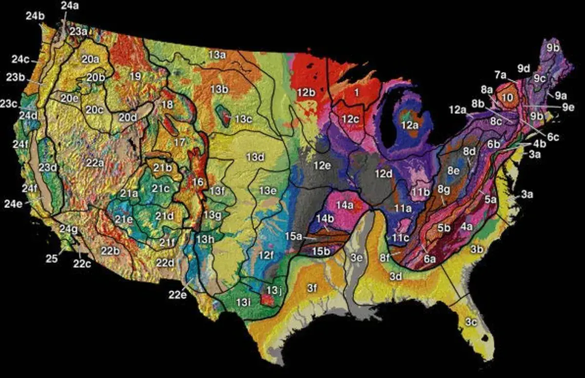 A map of the physiographic regions of the United States