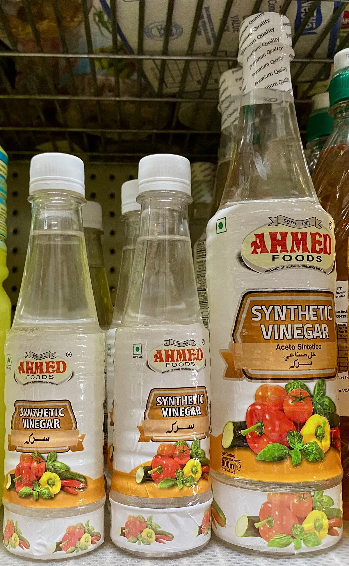 Bottles of vinegar, a key ingredient in every catsup recipe