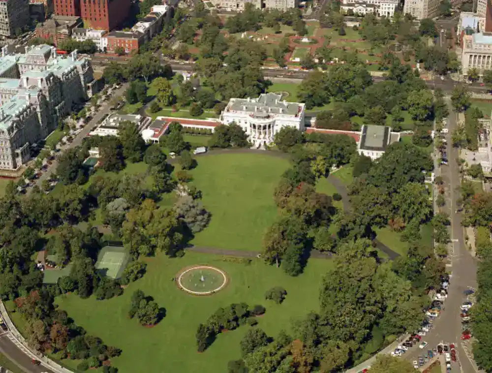 Aerial view of the White House from the northwest — inside these walls, ketchup became headline news
